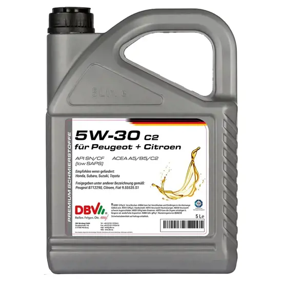DBV Motoroel Leichtlauf Motoroel DBV SAPS C2 5W 30 5 Liter 15231222