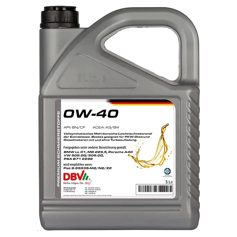 DBV Motoröl Motoröl DBV synthetisch 0W-40 5 Liter