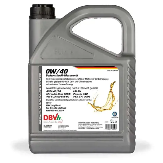 DBV Motoroel Motoroel DBV synthetisch 0W 40 5 Liter 15238580