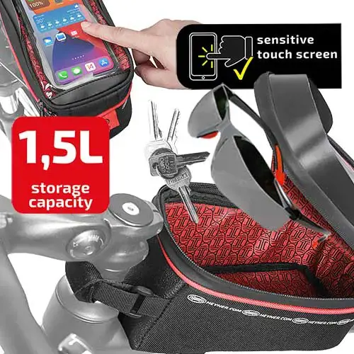 FrameOrganizer PRO Premium Fahrradtasche mit Handyhalterung (wasserdicht)